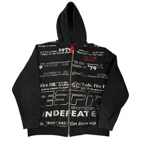 Vintage 00s Undefeated ESPN SportsCenter Zip Up Hoodie Black Mens Large AOP